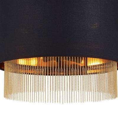 Searchlight Fringe 3Lt Ceiling Pendant - Black Shade & Gold Chain 8723-3BK