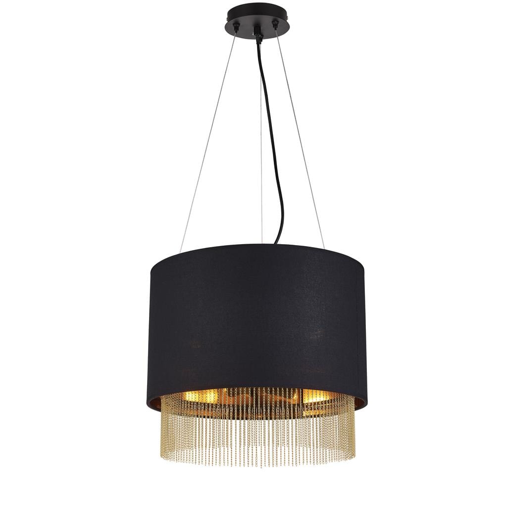 Searchlight Fringe 3Lt Ceiling Pendant - Black Shade & Gold Chain 8723-3BK