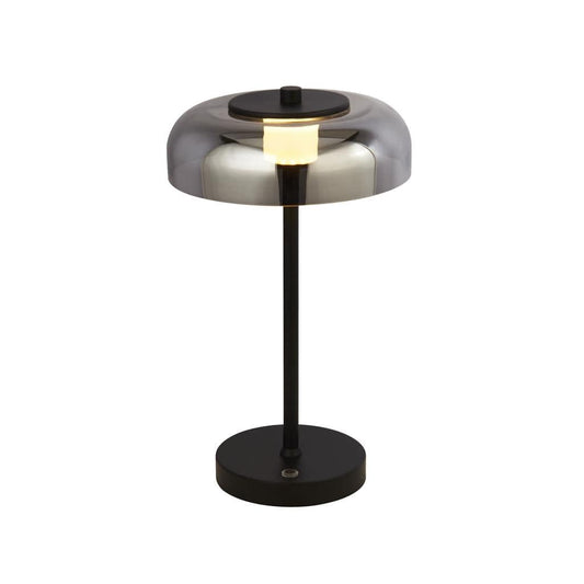 Searchlight Frisbee Table Lamp  - Black Metal & Smoked Glass 59801-1SM