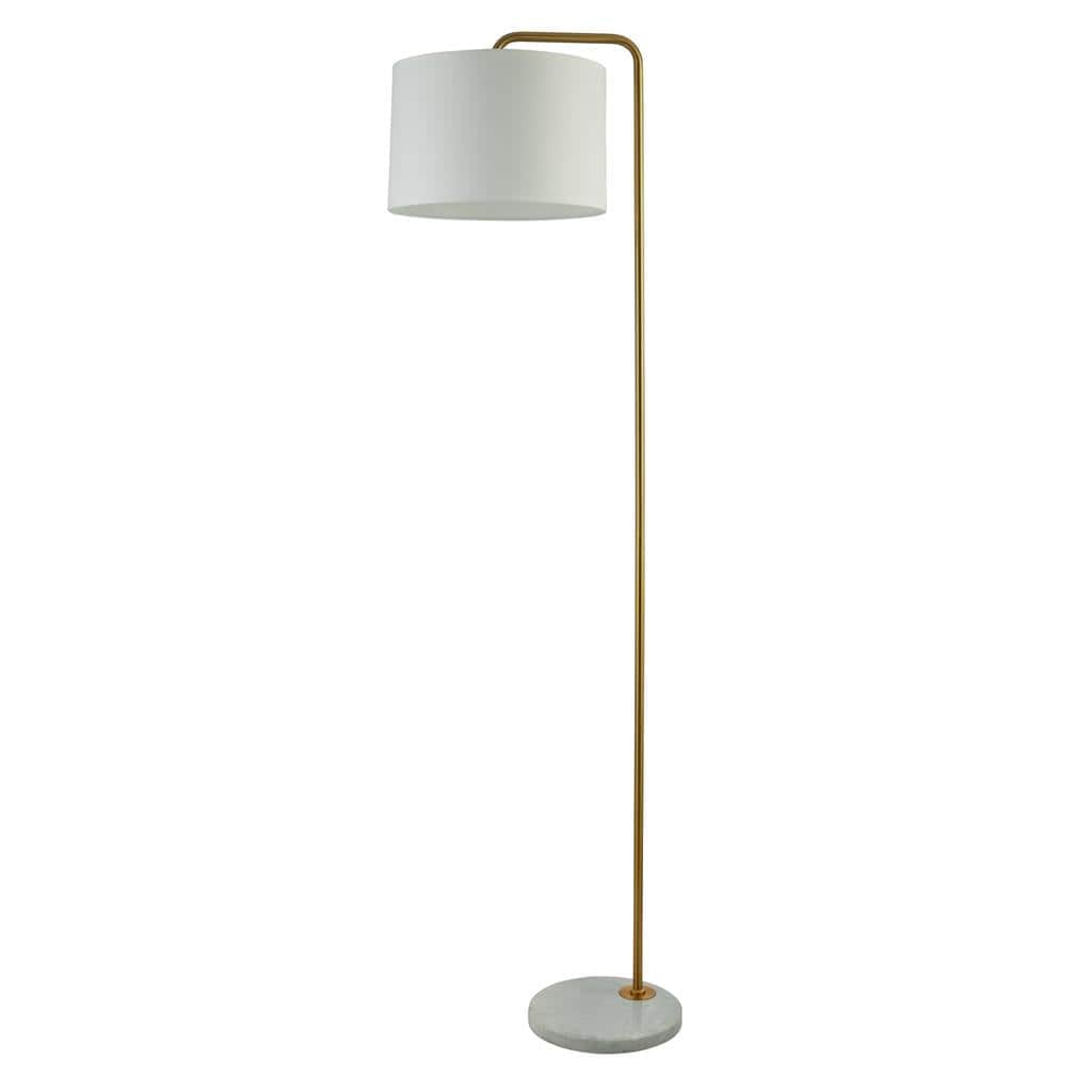 Searchlight Gallow Floor Lamp-Antique Gold Metal, Marble & White Fabric 5024GO