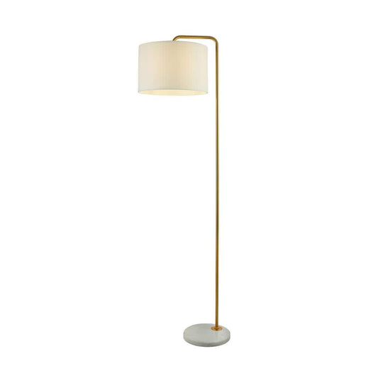 Searchlight Gallow Floor Lamp-Antique Gold Metal, Marble & White Fabric 5024GO