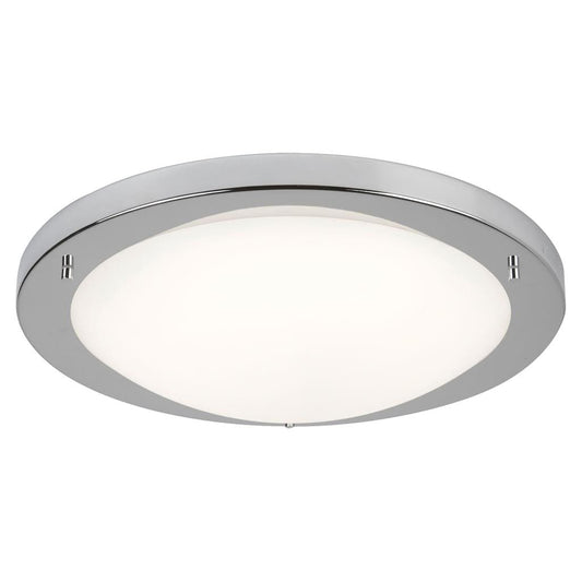 Searchlight Geneva LED Flush  -  Satin Silver & Glass, IP44 8703SS