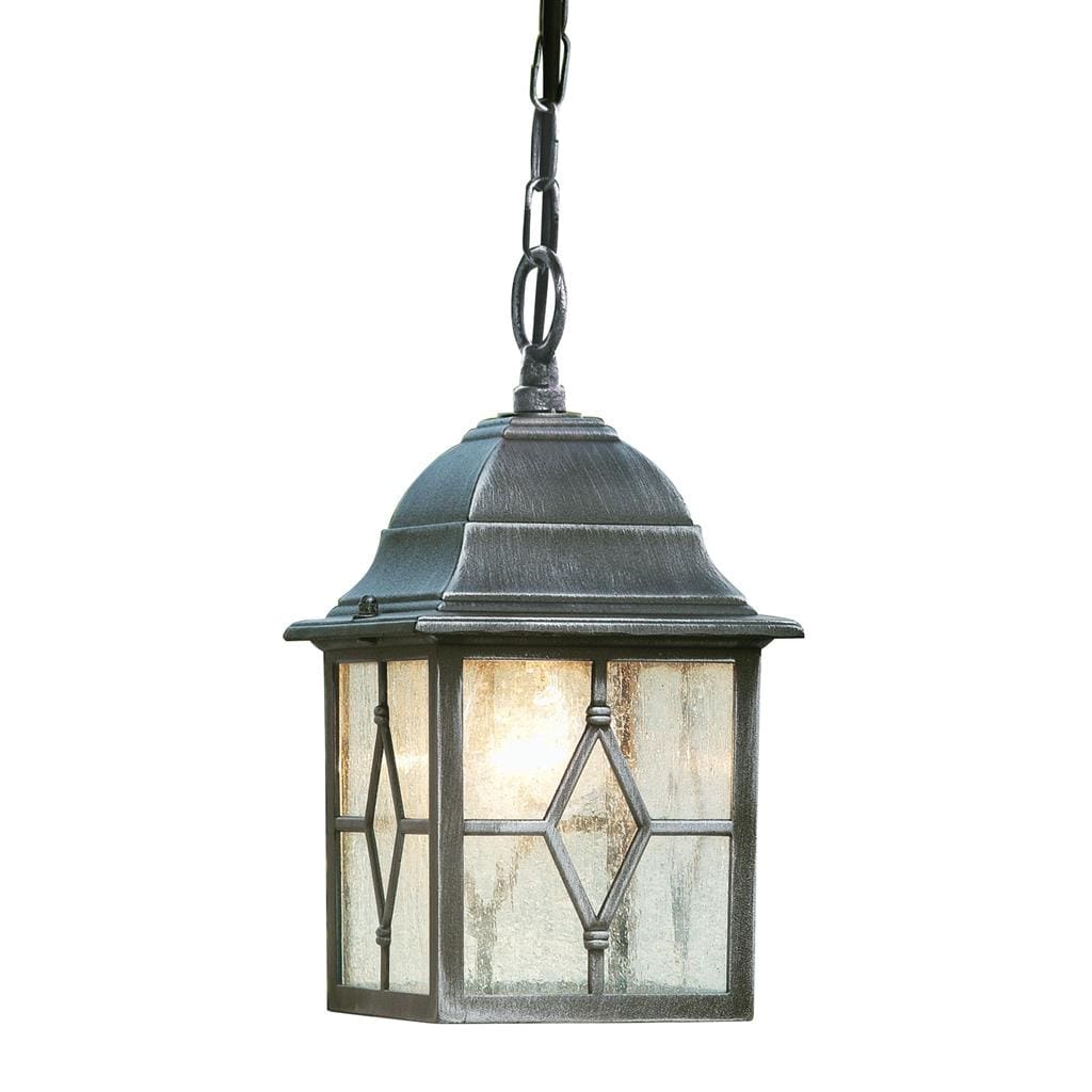 Searchlight Genoa Outdoor Pendant - Black Silver Metal & Leaded Glass 1641