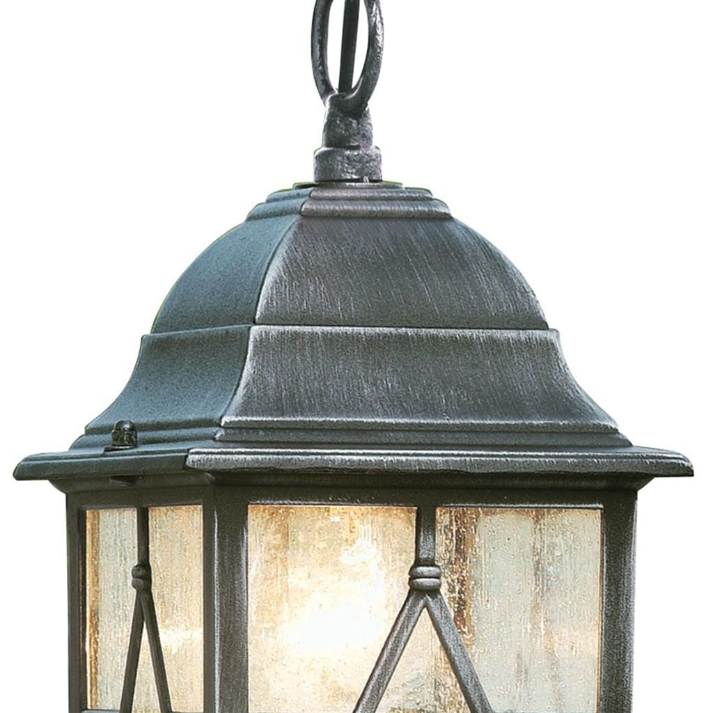 Searchlight Genoa Outdoor Pendant - Black Silver Metal & Leaded Glass 1641