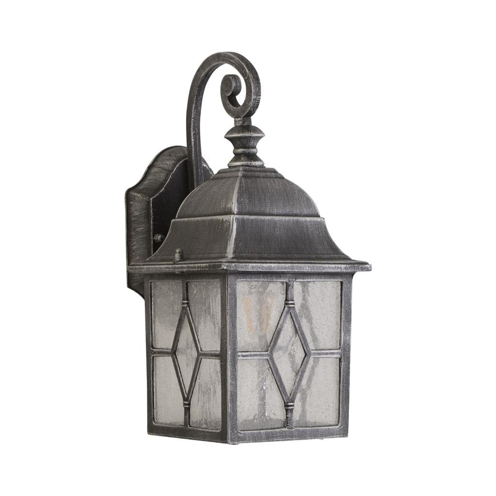 Searchlight Genoa Outdoor Wall Light - Black Silver Metal & Leaded Glass 1642