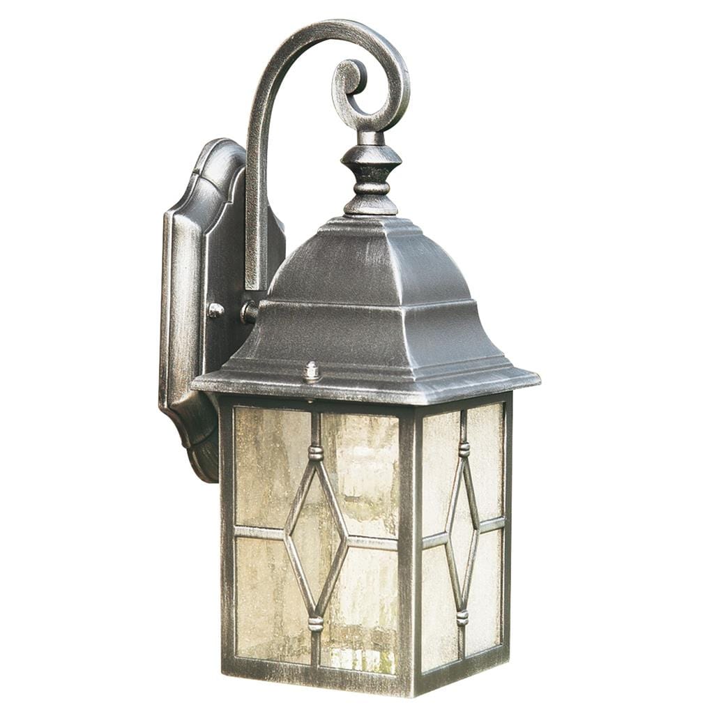 Searchlight Genoa Outdoor Wall Light - Black Silver Metal & Leaded Glass 1642