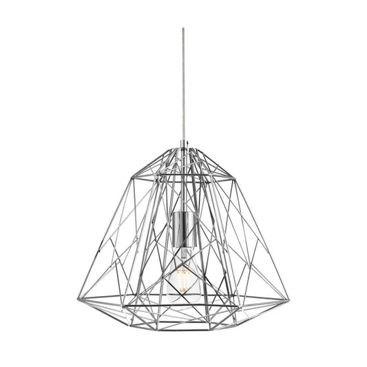 Searchlight Geometric Cage Ceiling Pendant - Chrome Metal 7271CC