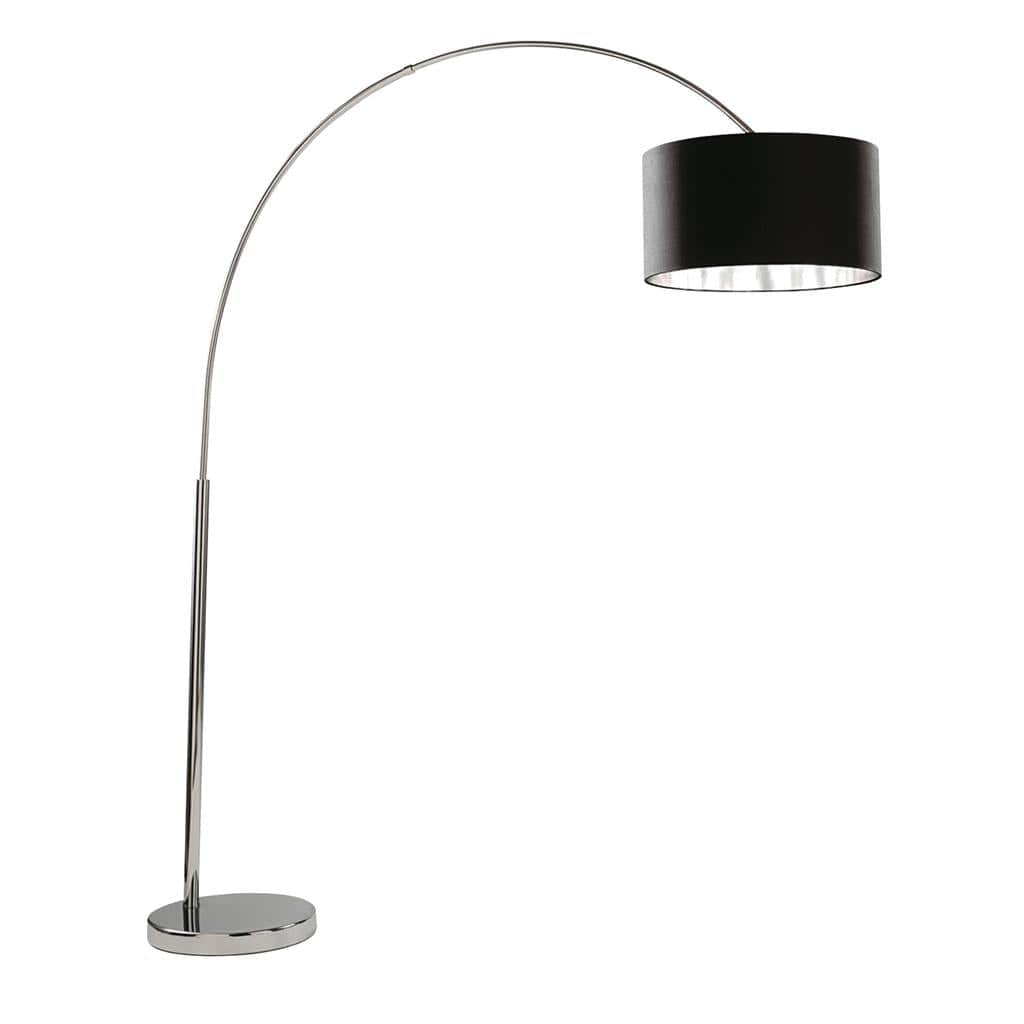 Searchlight Giant Arc Floor Lamp - Chrome Metal & Black Fabric Shade 1013CC