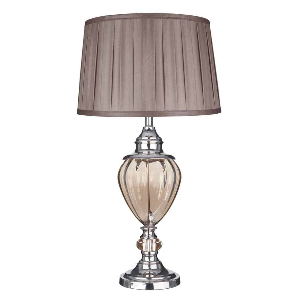 Searchlight Greyson Table Lamp - Chrome, Amber Glass & Brown Shade 3721AM