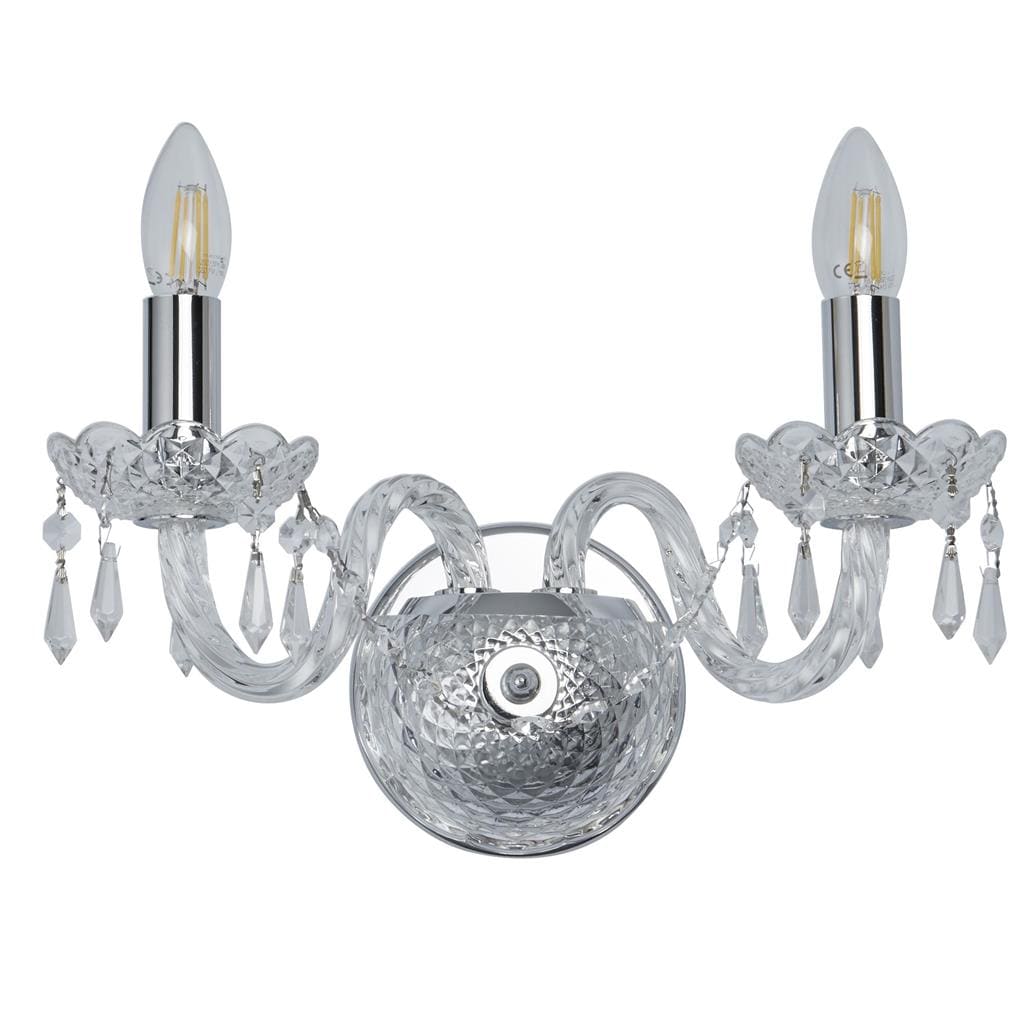 Searchlight Hale 2Lt Wall Light - Chrome Metal & Clear Crystal 212-2