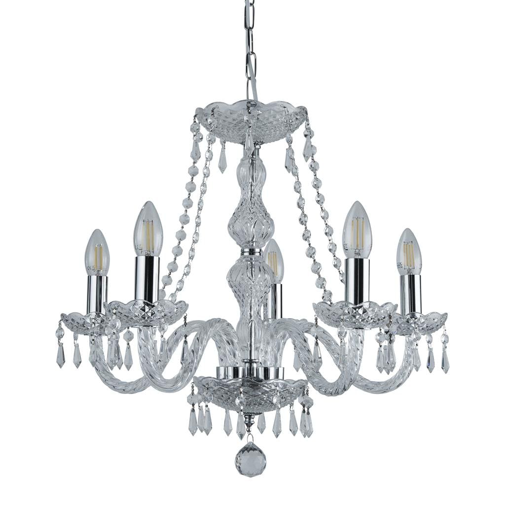 Searchlight Hale  5Lt Chandelier - Chrome Metal & Clear Crystal 215-5