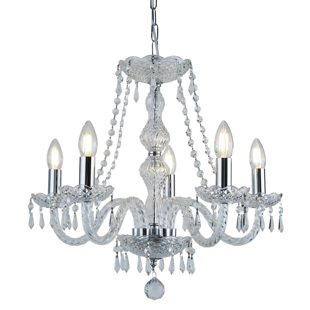 Searchlight Hale  5Lt Chandelier - Chrome Metal & Clear Crystal 215-5