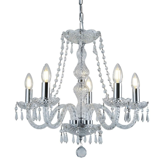 Searchlight Hale  5Lt Chandelier - Chrome Metal & Clear Crystal 215-5