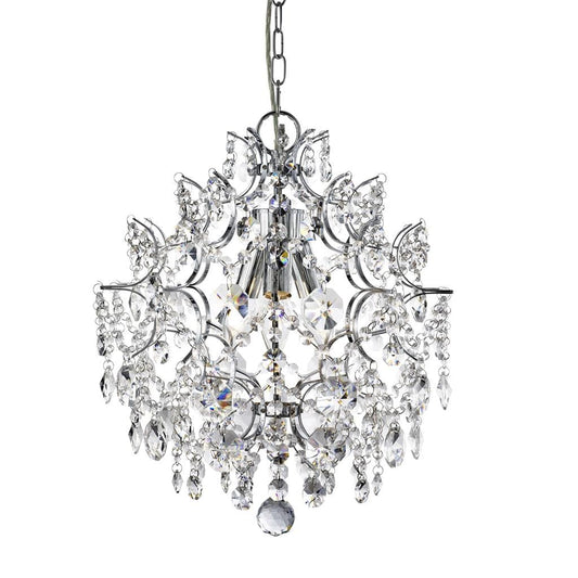 Searchlight Harrietta  3Lt Pendant - Chrome Metal & Clear Crystal 7673-3CC