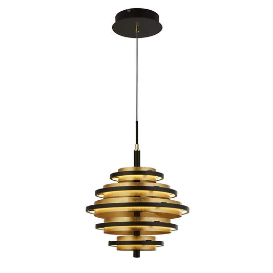 Searchlight Hive 5Lt Pendant - Black Metal & Gold Leaf 6375-5BG