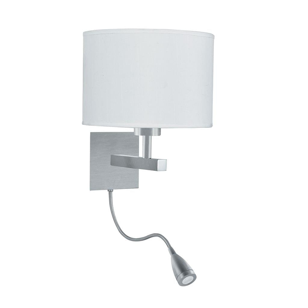 Searchlight Hotel LED Dual Arm Wall Light - Satin Silver & Fabric Shade 3550SS