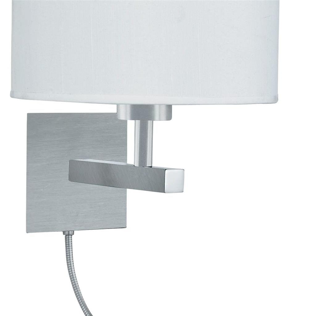 Searchlight Hotel LED Dual Arm Wall Light - Satin Silver & Fabric Shade 3550SS