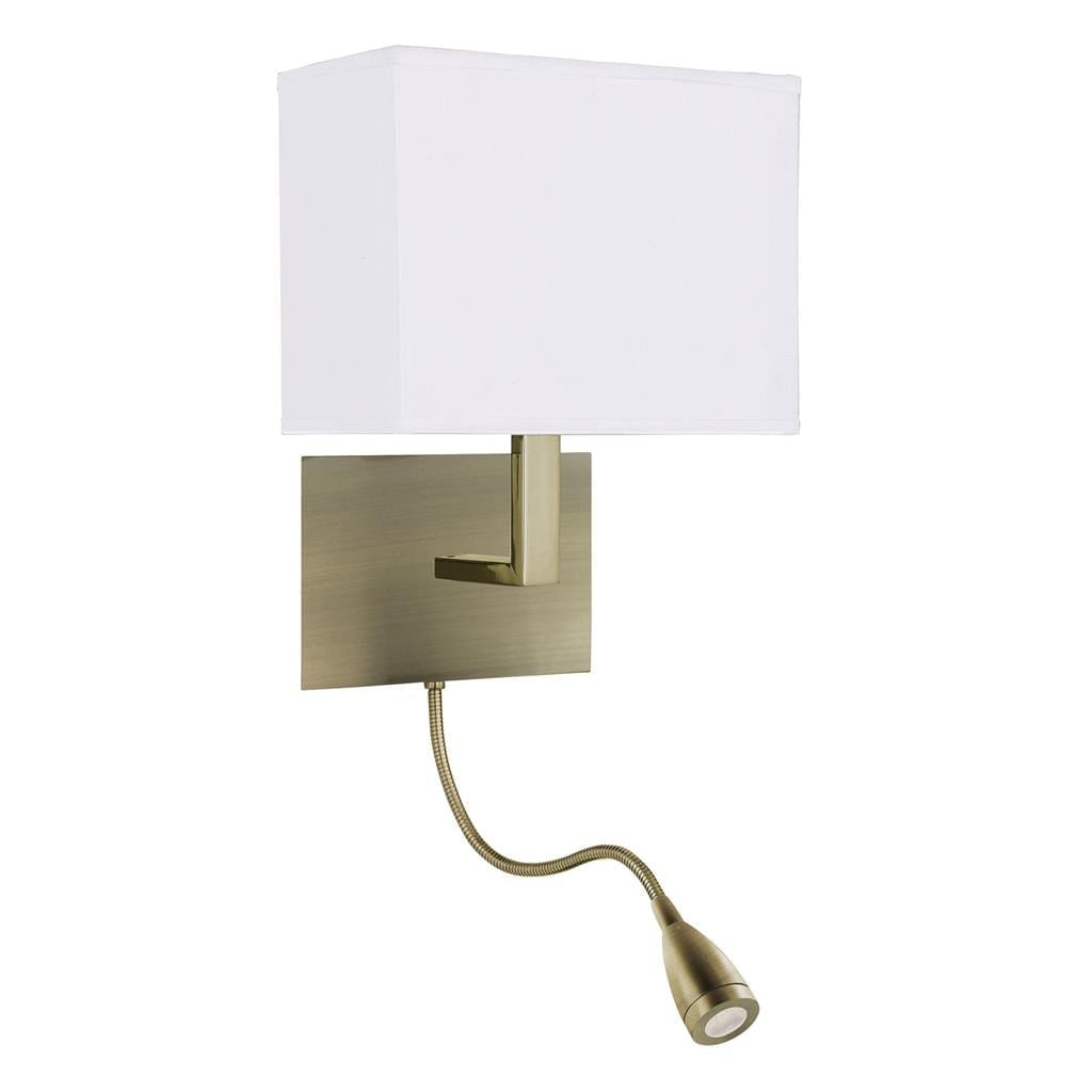 Searchlight Hotel Wall Light- Antique Brass Metal & White Fabric 6519AB