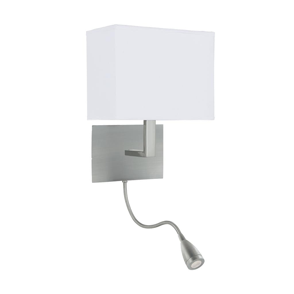 Searchlight Hotel Wall Light with LED Reading Light - Satin Silver Metal 6519SS