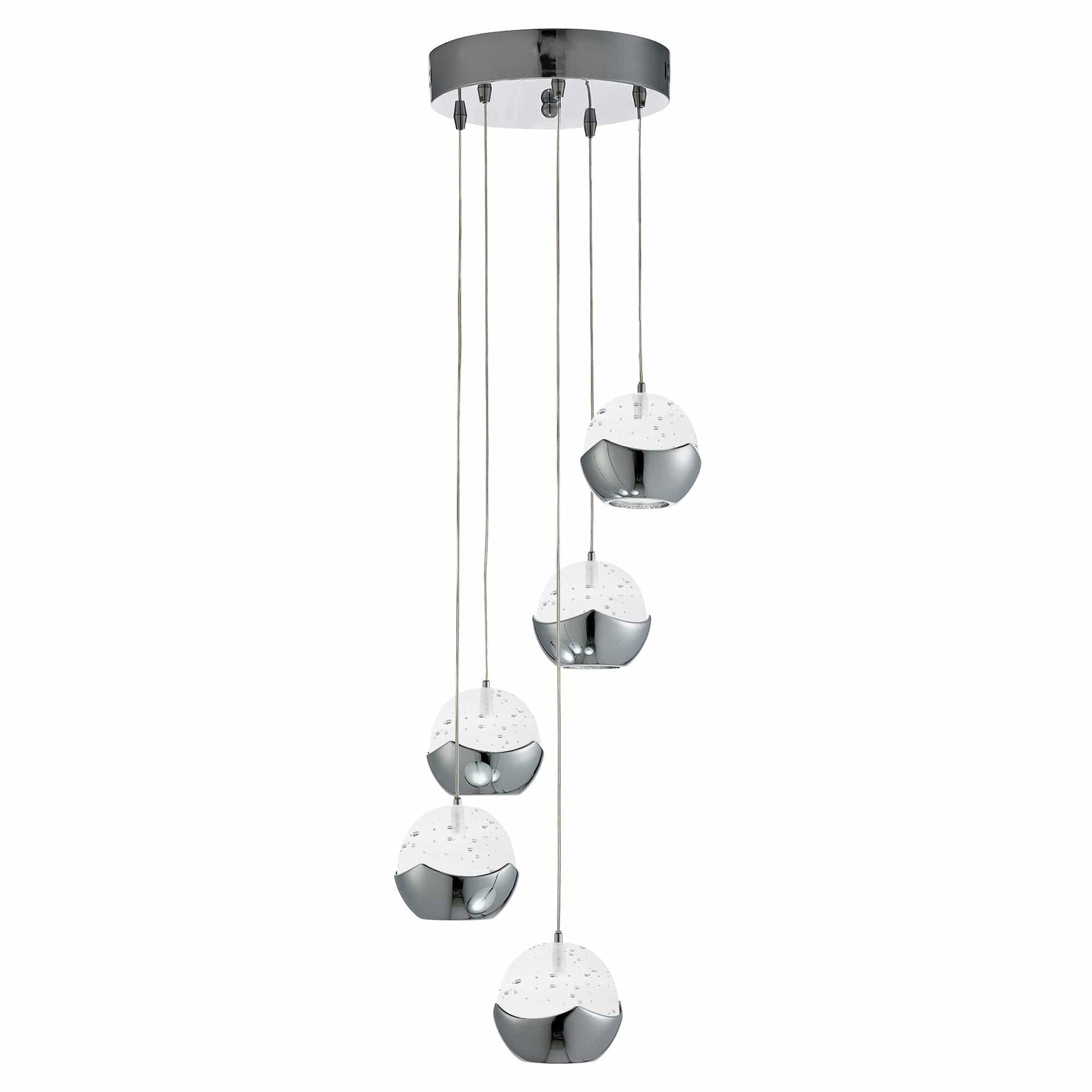 Searchlight Ice Ball 5Lt Multi-Drop Pendant - Chrome Metal & Glass 7355-5CC