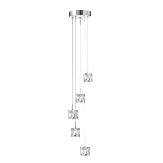 Searchlight Ice Cube 5Lt Multi-Drop Pendant - Chrome Metal & Glass 6775-5-LED