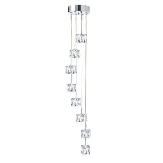 Searchlight Ice Cube 8Lt Multi-Drop Pendant  - Chrome Metal & Glass 6778-8-LED