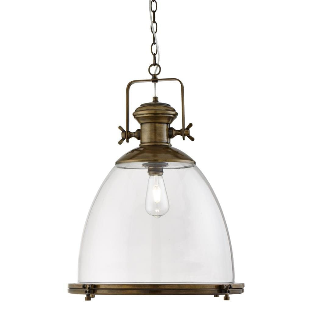 Searchlight Industrial Pendant - Painted Antique Brass & Clear Glass 6659