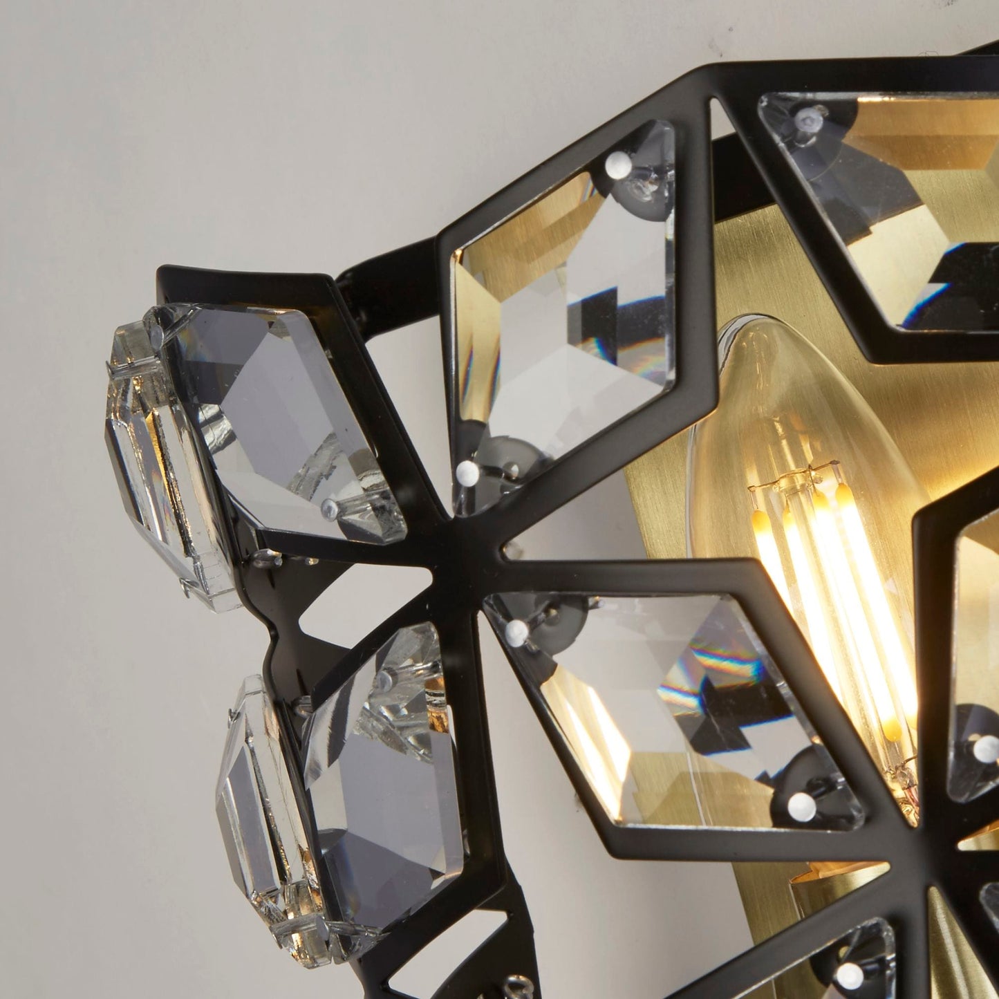 Searchlight Iris Wall Light - Black Metal, Crystal & Brass 59811-1BSB