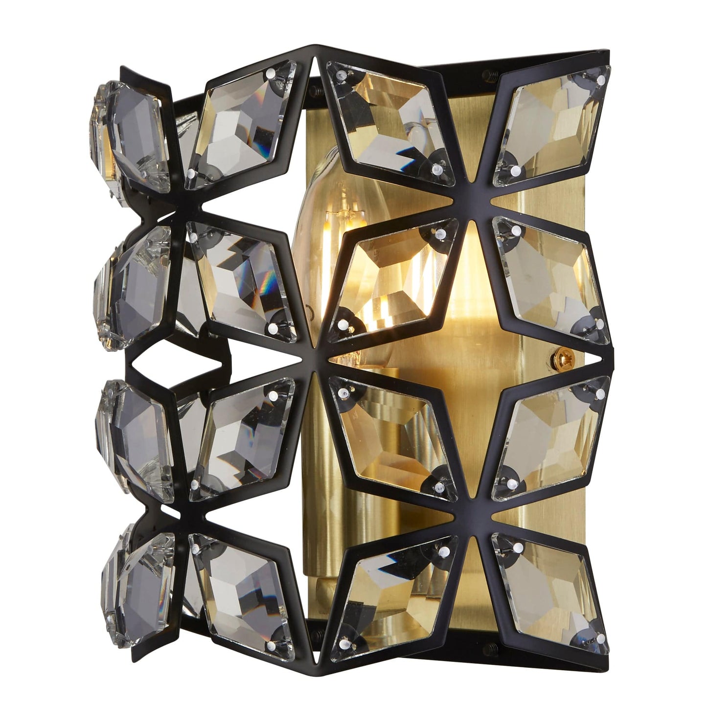 Searchlight Iris Wall Light - Black Metal, Crystal & Brass 59811-1BSB