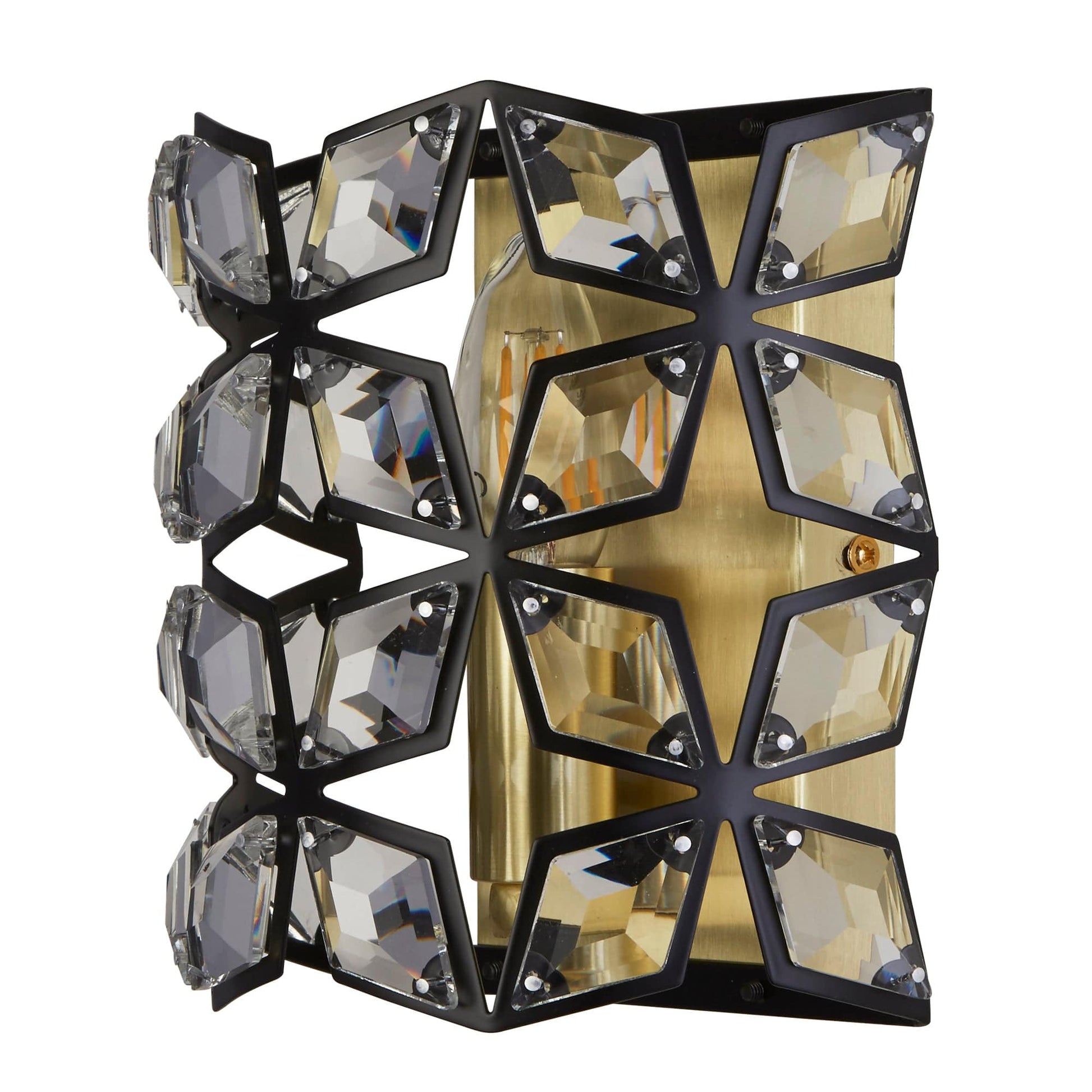 Searchlight Iris Wall Light - Black Metal, Crystal & Brass 59811-1BSB