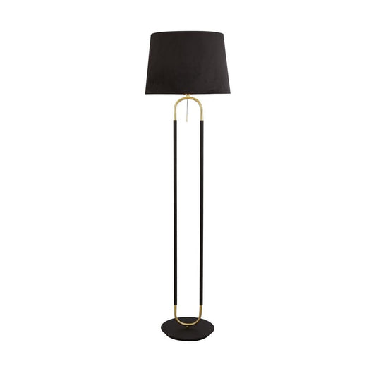 Searchlight Jazz Floor Lamp - Black, Satin Brass Metal & Black Velvet 41432SB