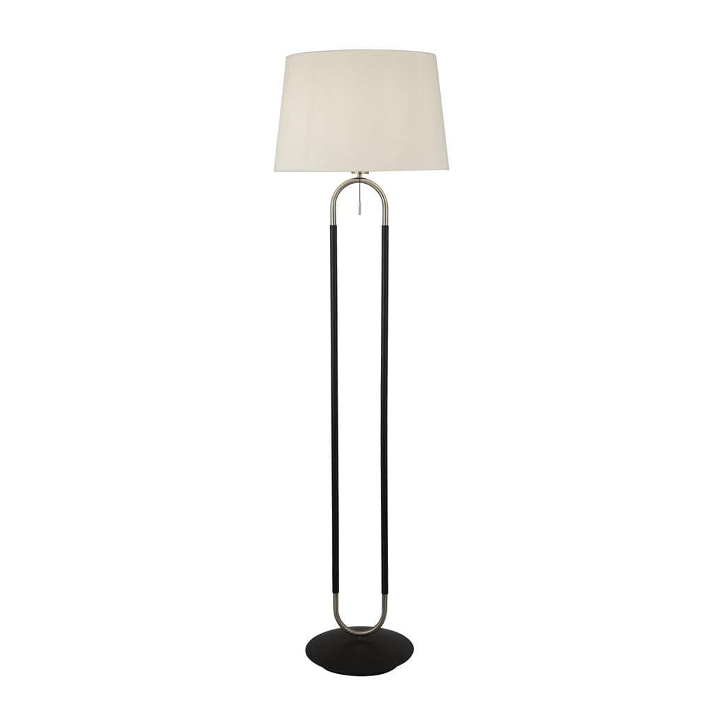 Searchlight Jazz Floor Lamp - Black, Satin Silver Metal & White Velvet 41432SS