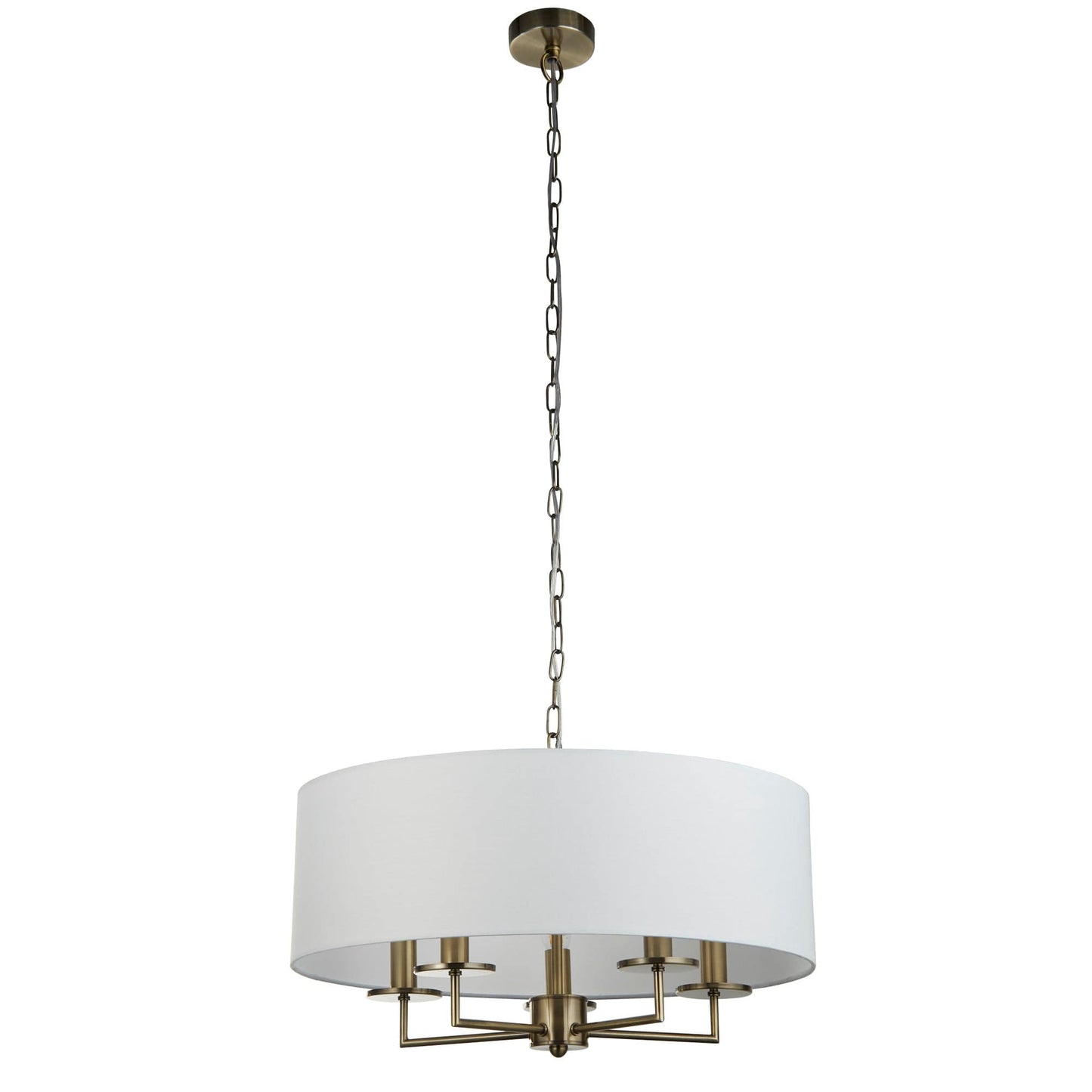 Searchlight Knightsbridge 5Lt Pendant- Antique Brass & White Linen Shade 4785-5AB