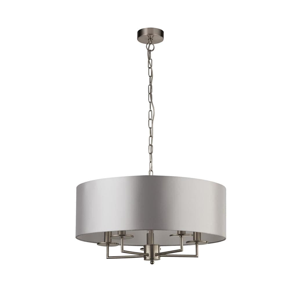 Searchlight Knightsbridge 5Lt Pendant - 
Satin Silver & Faux Silk Shade 4785-5SS