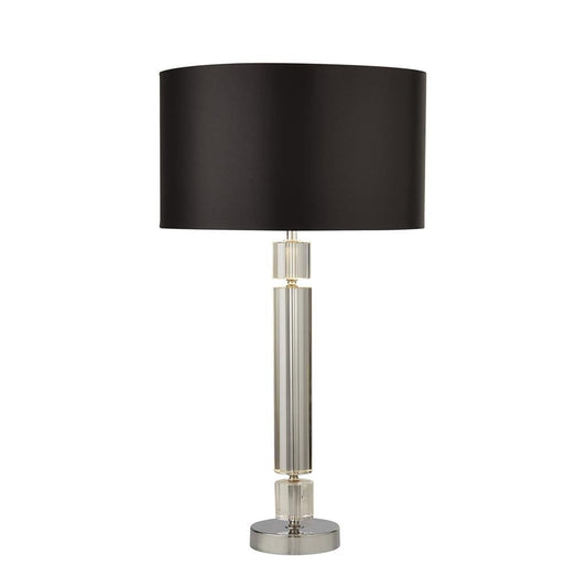 Searchlight Kylie Table Lamp - Chrome Metal, Clear Glass & Black Shade 9387CC