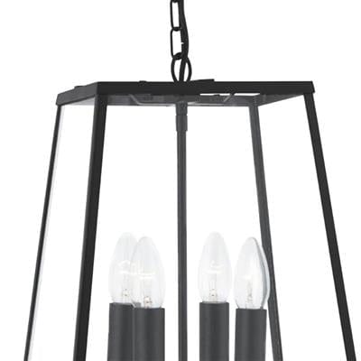 Searchlight Lantern Noir 4Lt Pendant  - Black Metal & Clear Glass 5614BK