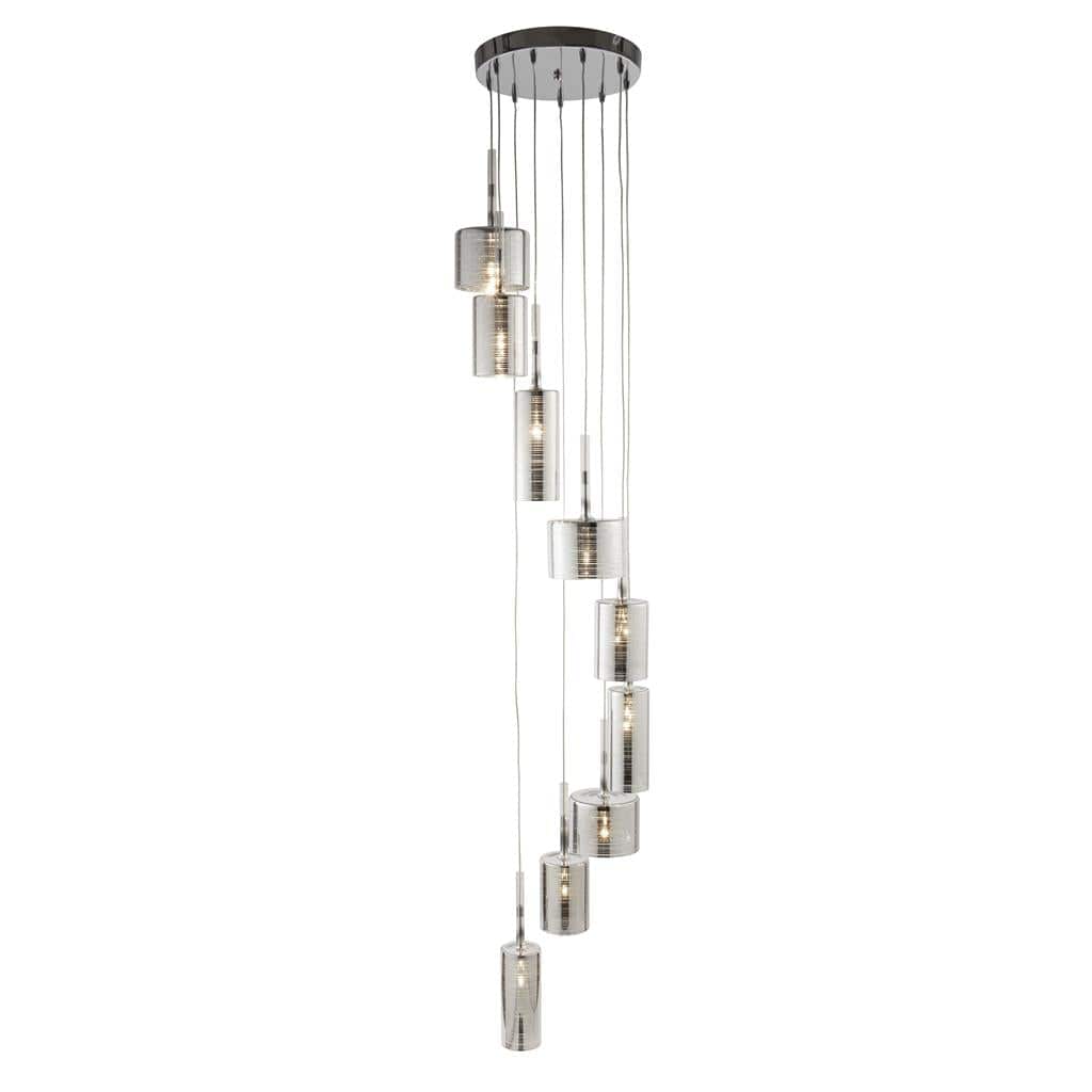 Searchlight Linen  9Lt Multi-Drop Pendant - Chrome Metal & Smoked Glass 1939-9CC