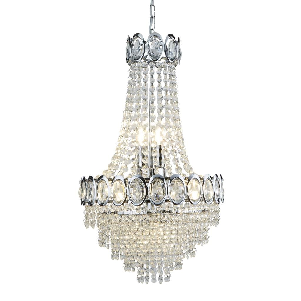 Searchlight Louis Phillipe  6Lt Chandelier - Chrome Metal & Crystal 1611-6CC