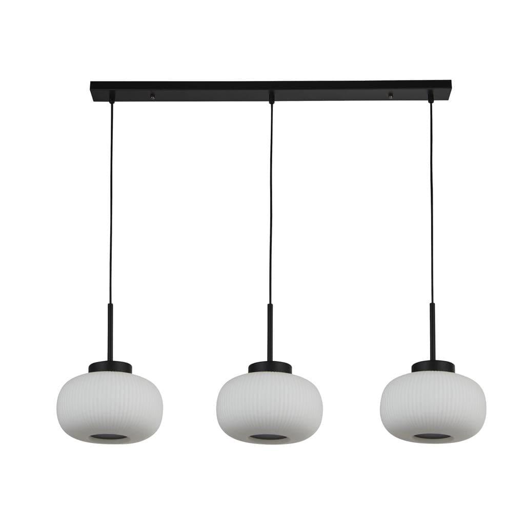 Searchlight Lumina 3Lt Bar Pendant - Black Metal & Opal Ribbed Glass 10271-3BK