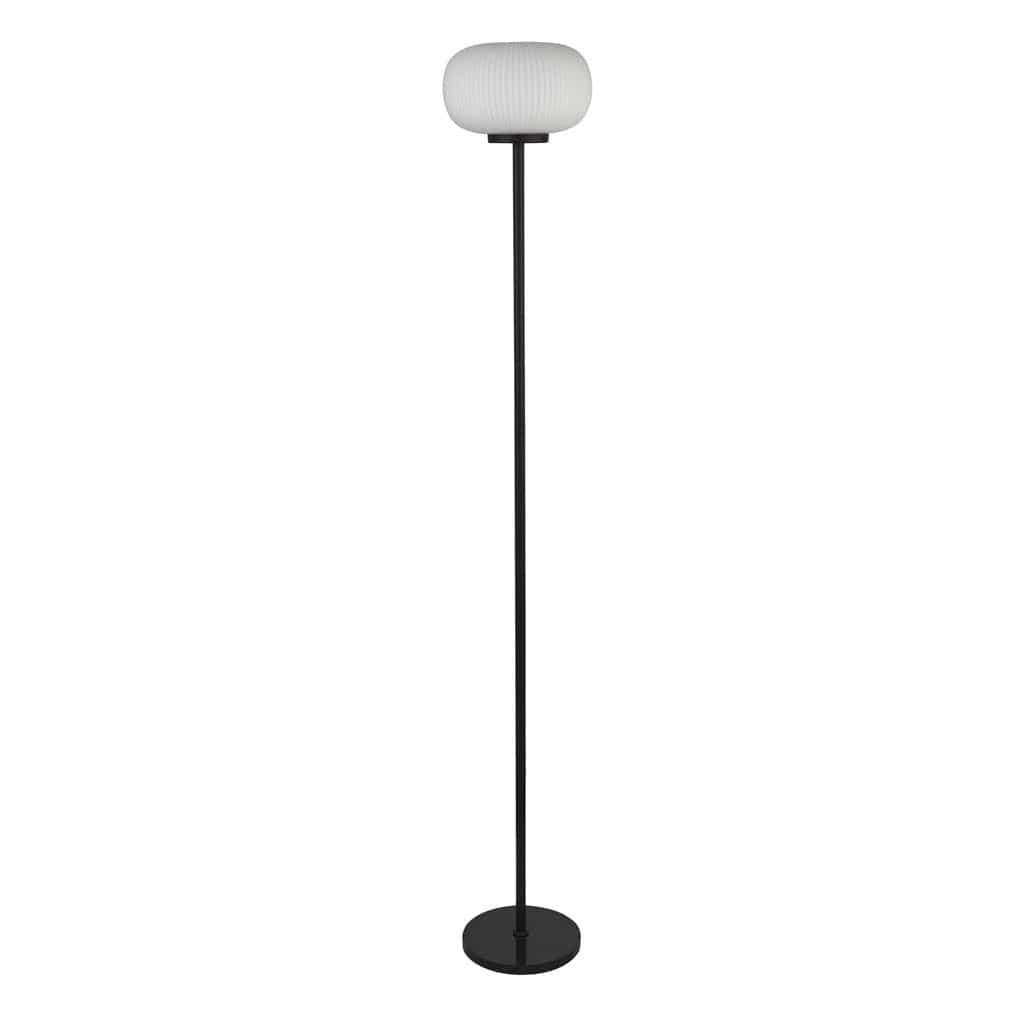 Searchlight Lumina Floor Lamp - Black Metal & Opal Ribbed Glass 10274-1BK