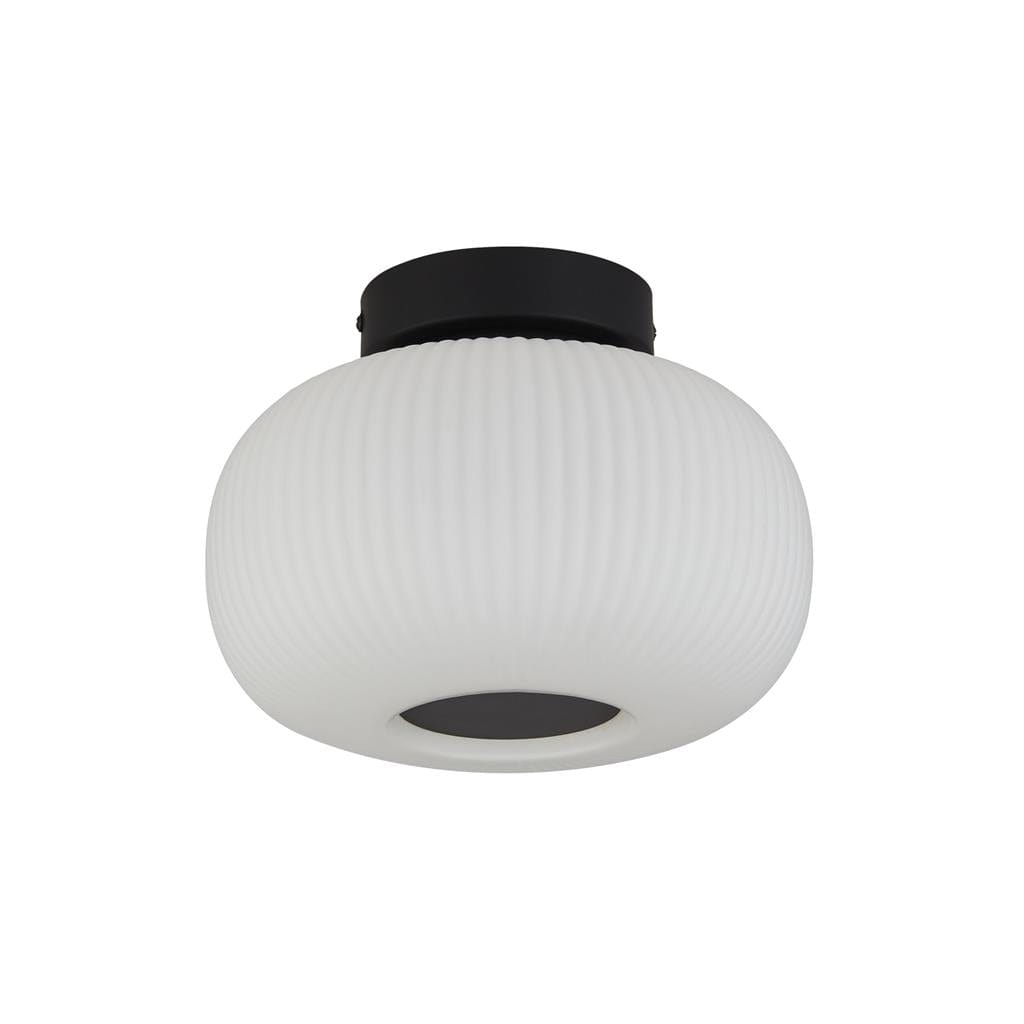 Searchlight Lumina  Flush  - Black Metal & Opal Ribbed Glass 10271-1BK