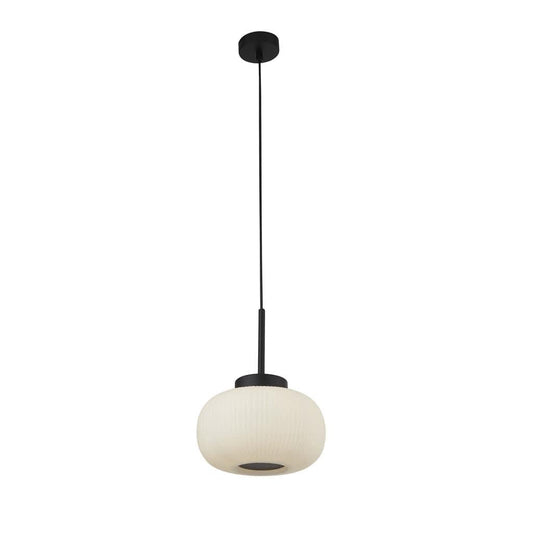 Searchlight Lumina  Pendant  - Black Metal & Opal Ribbed Glass 10272-1BK