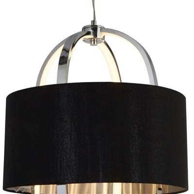 Searchlight Madrid Pendant - Chrome Metal, Glass & Black Fabric Shade 62802CC