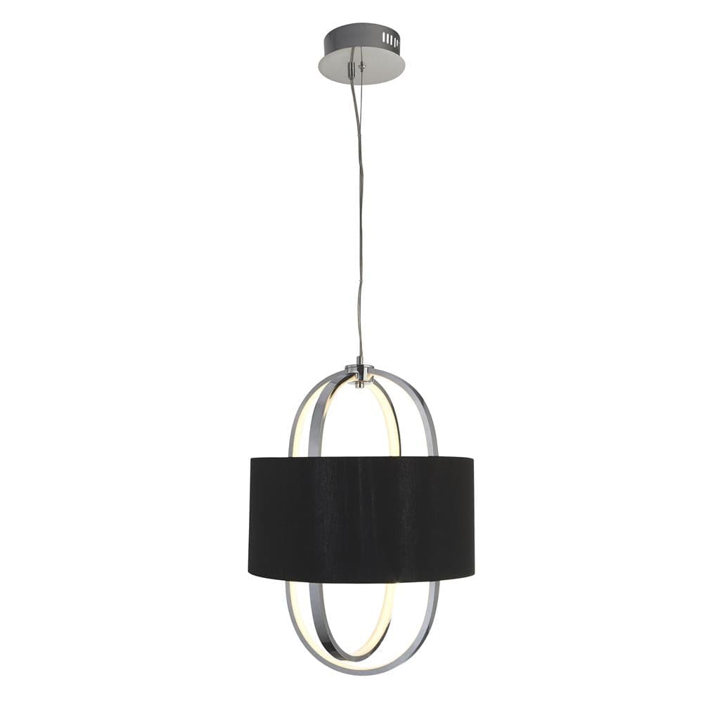 Searchlight Madrid Pendant - Chrome Metal, Glass & Black Fabric Shade 62802CC