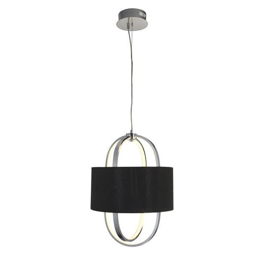 Searchlight Madrid Pendant - Chrome Metal, Glass & Black Fabric Shade 62802CC