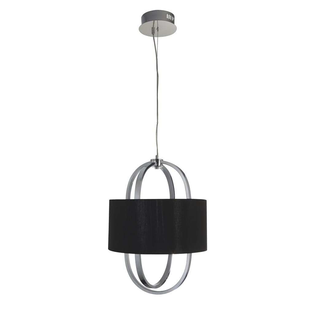 Searchlight Madrid Pendant - Chrome Metal, Glass & Black Fabric Shade 62802CC