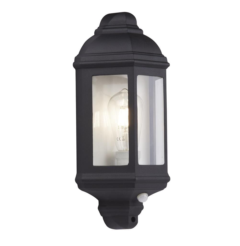 Searchlight Maine  Outdoor Wall Light - Black Metal & Clear Glass 280BK-PIR