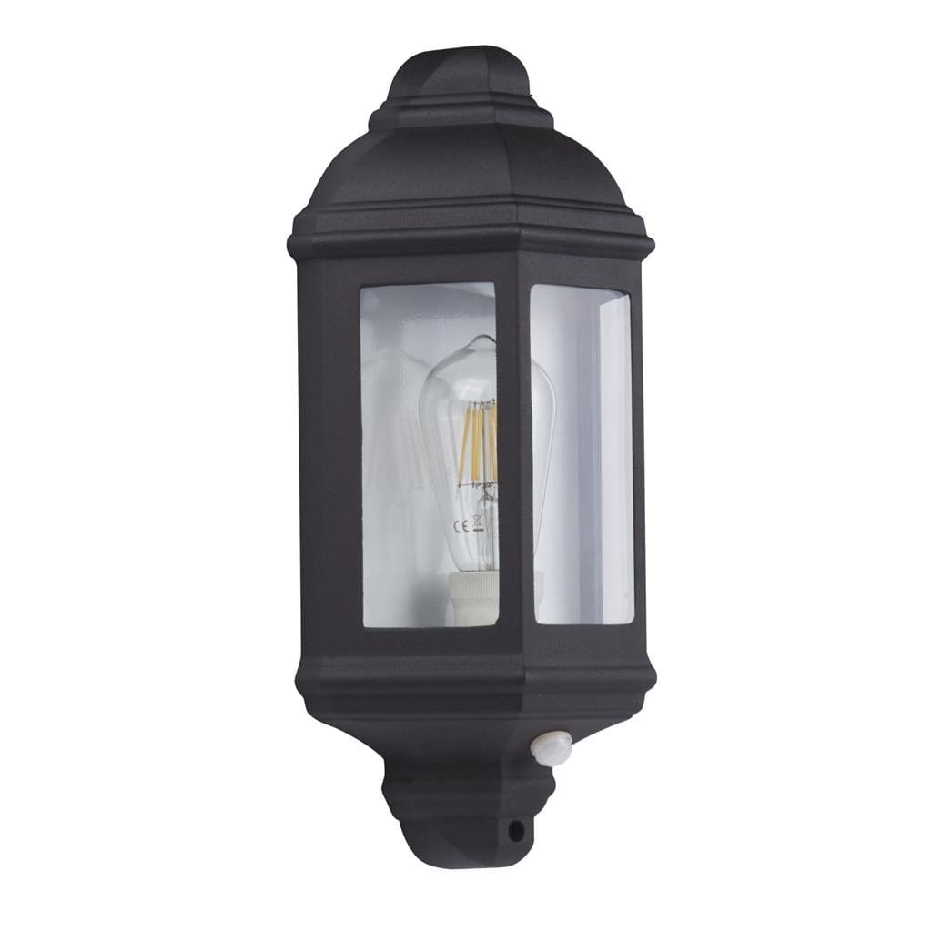 Searchlight Maine  Outdoor Wall Light - Black Metal & Clear Glass 280BK-PIR