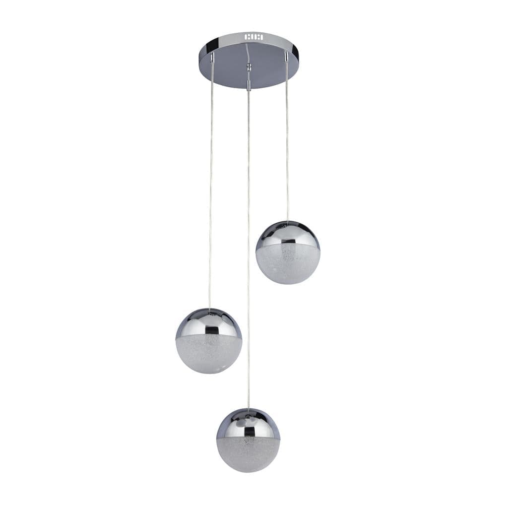 Searchlight Marbles 3Lt Multi-Drop Pendant -  Chrome, Crushed Ice Shade 5842-3CC