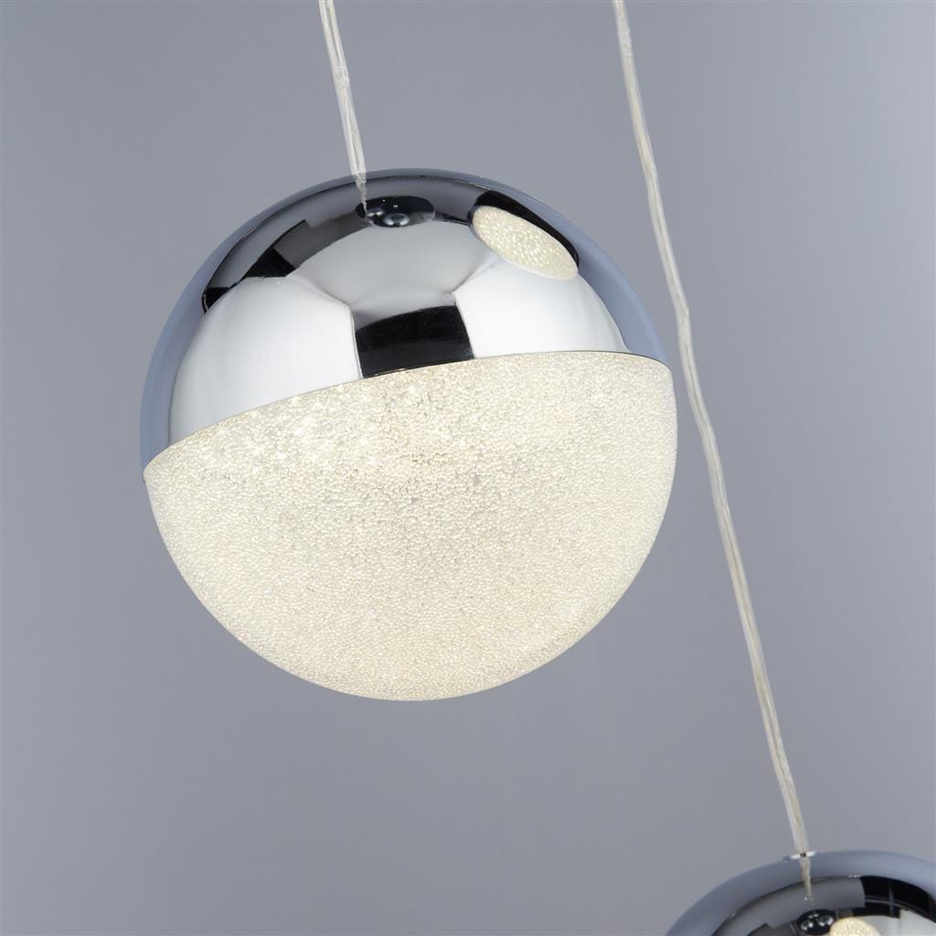 Searchlight Marbles 3Lt Multi-Drop Pendant -  Chrome, Crushed Ice Shade 5842-3CC